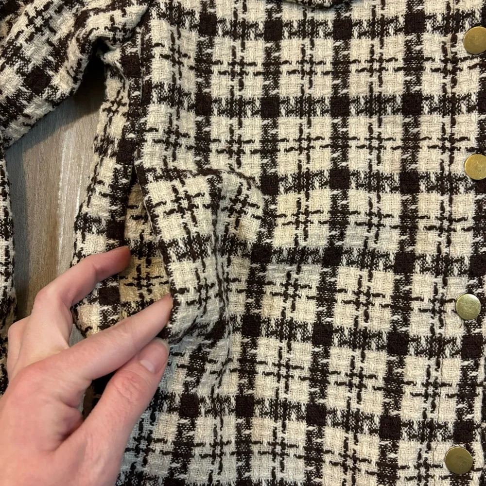 Hayden Girls Size XL Textured Check Jacket Pockets Button Up Fringe Back Shacket
